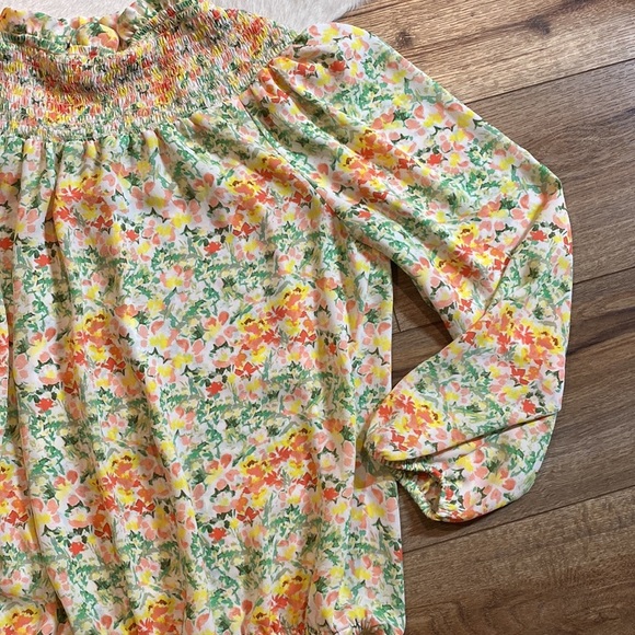 Ann Taylor Loft Buttercup Floral Smocked Yoke Blouse - Picture 6 of 9